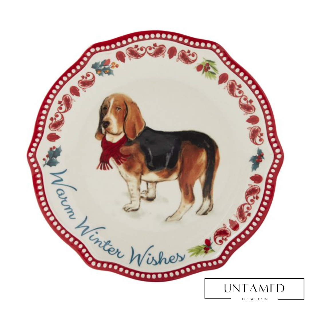 6.5-Inch Decorated Stoneware Dog Appetizer Plates