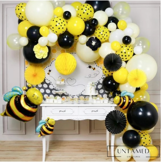 Yellow Latex Bee Party Balloon Set with Polka Dots and Stars Party Decoration