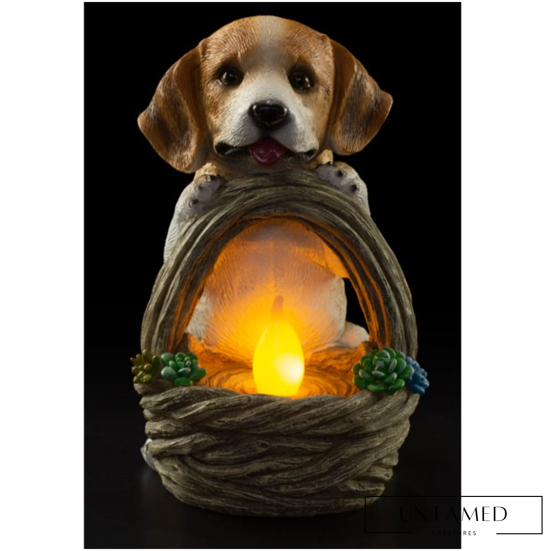 Puppy Dog With Basket Solar Powered Led Outdoor Decor Garden