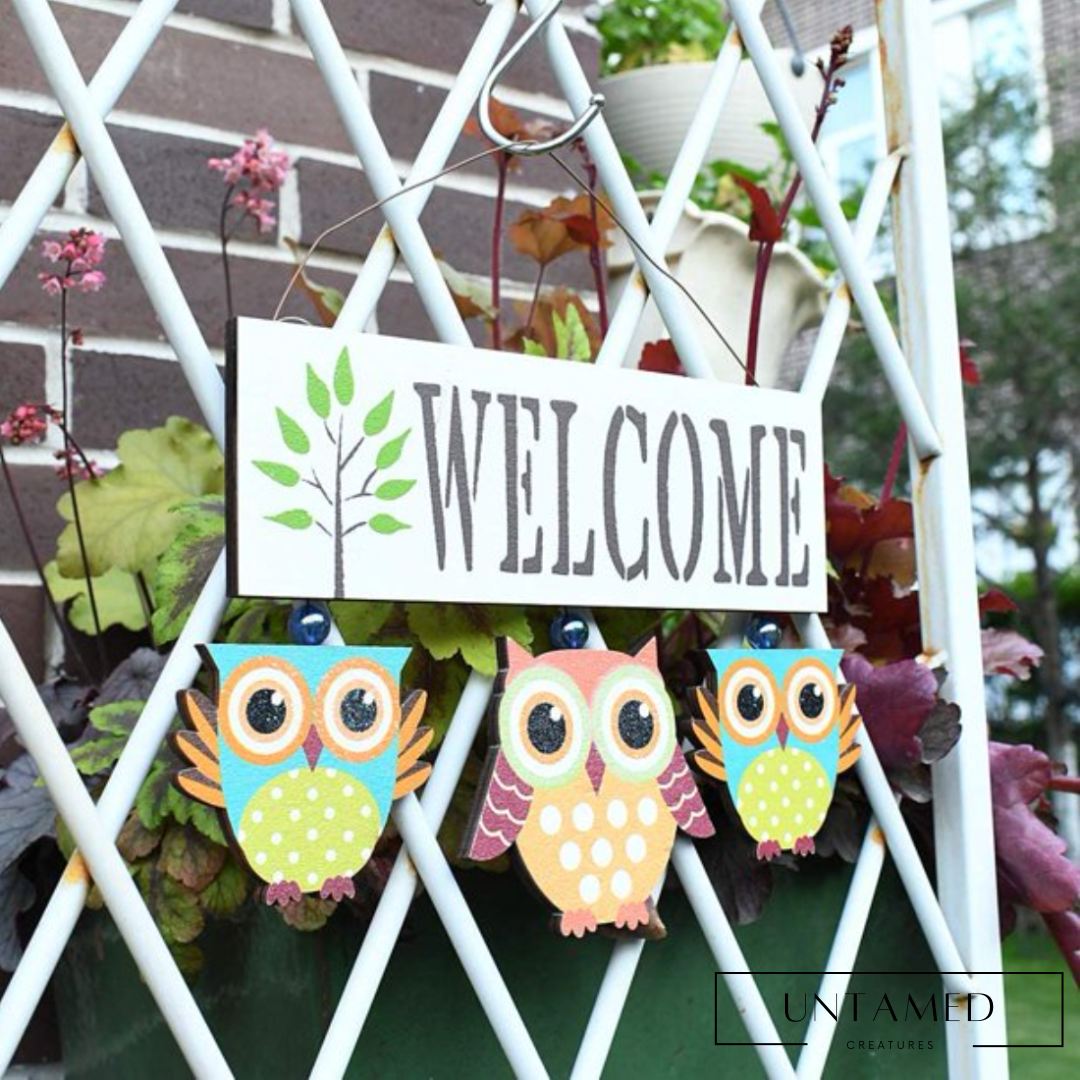 Wooden Owl Welcome Sign Front Door Decor