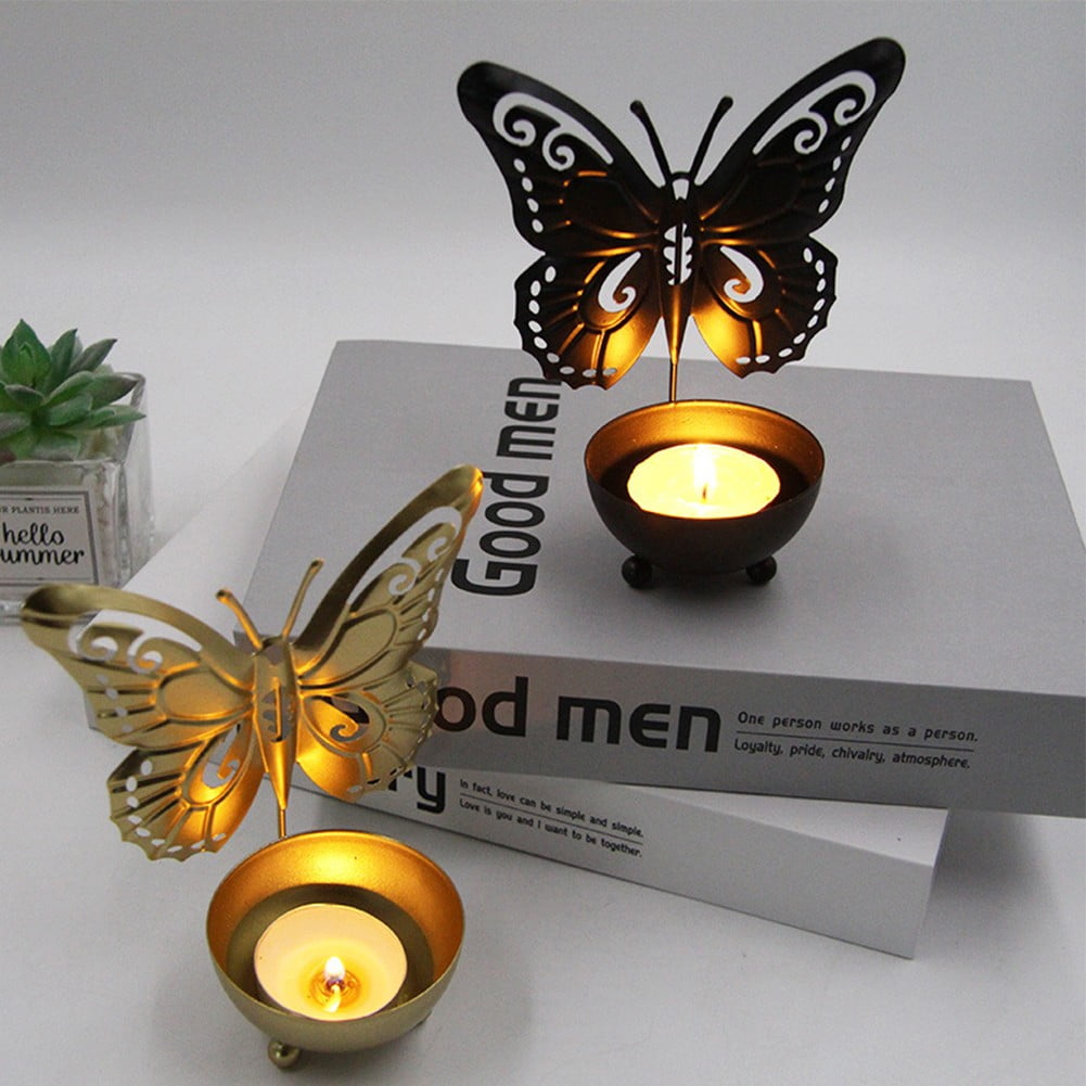 Elegant Golden Butterfly Art Candlestick