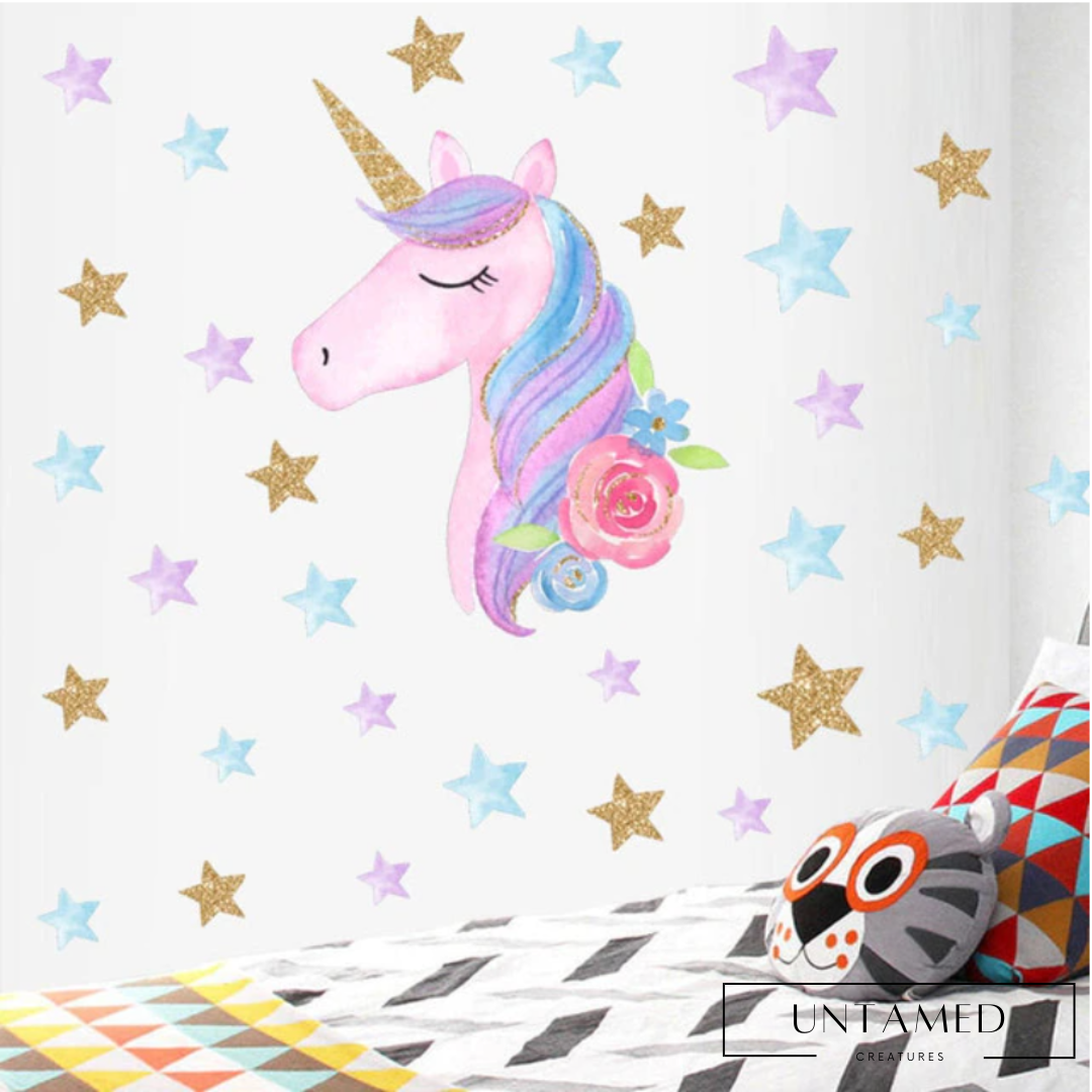 Unicorn Horse Star Heart Shape Pattern Wall Stickers
