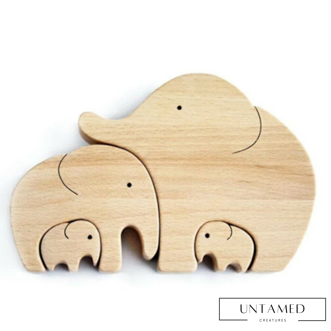 Elephant Mother And Child Wood Carving Ornament