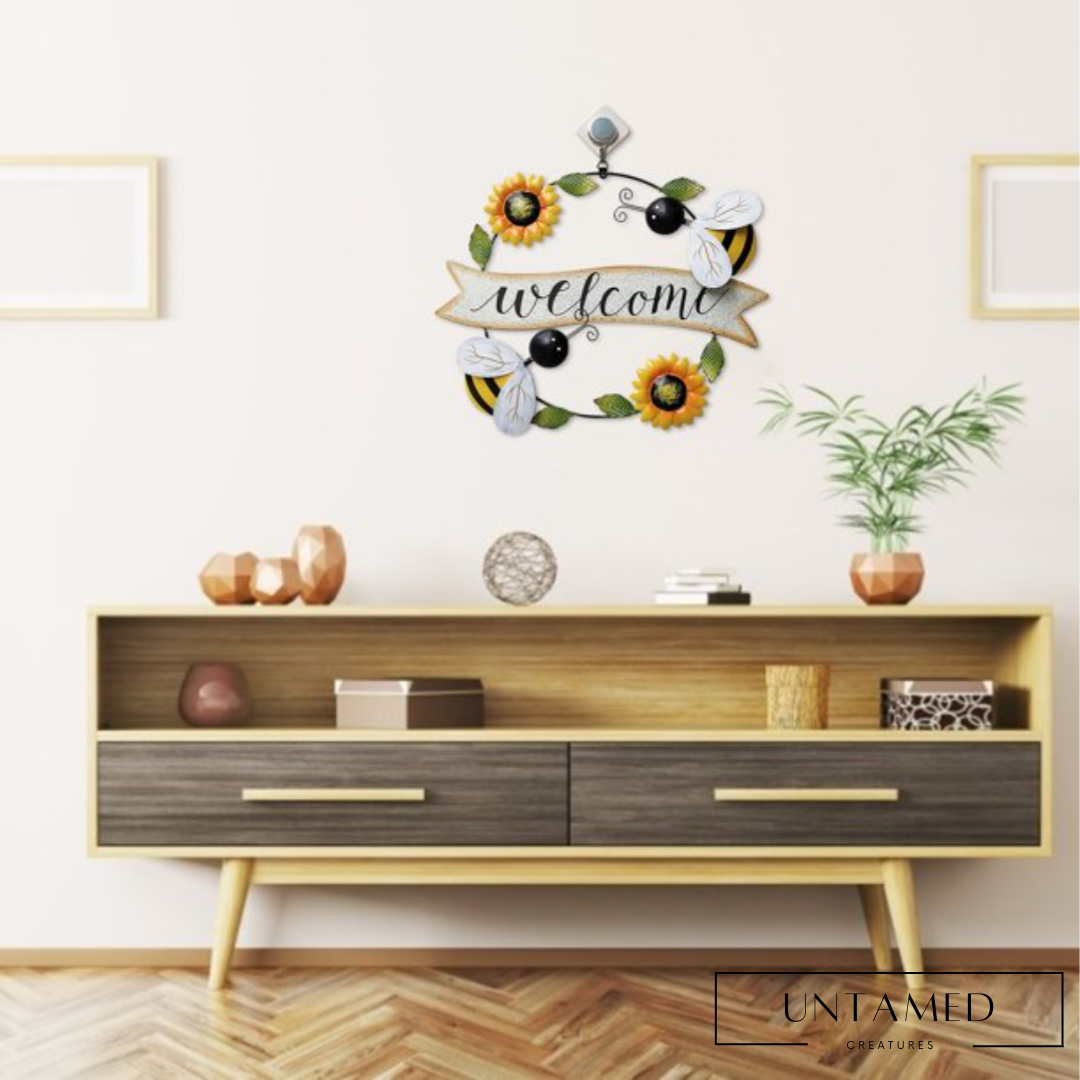Welcome Sign Metal Bumble Bee Wall Decor