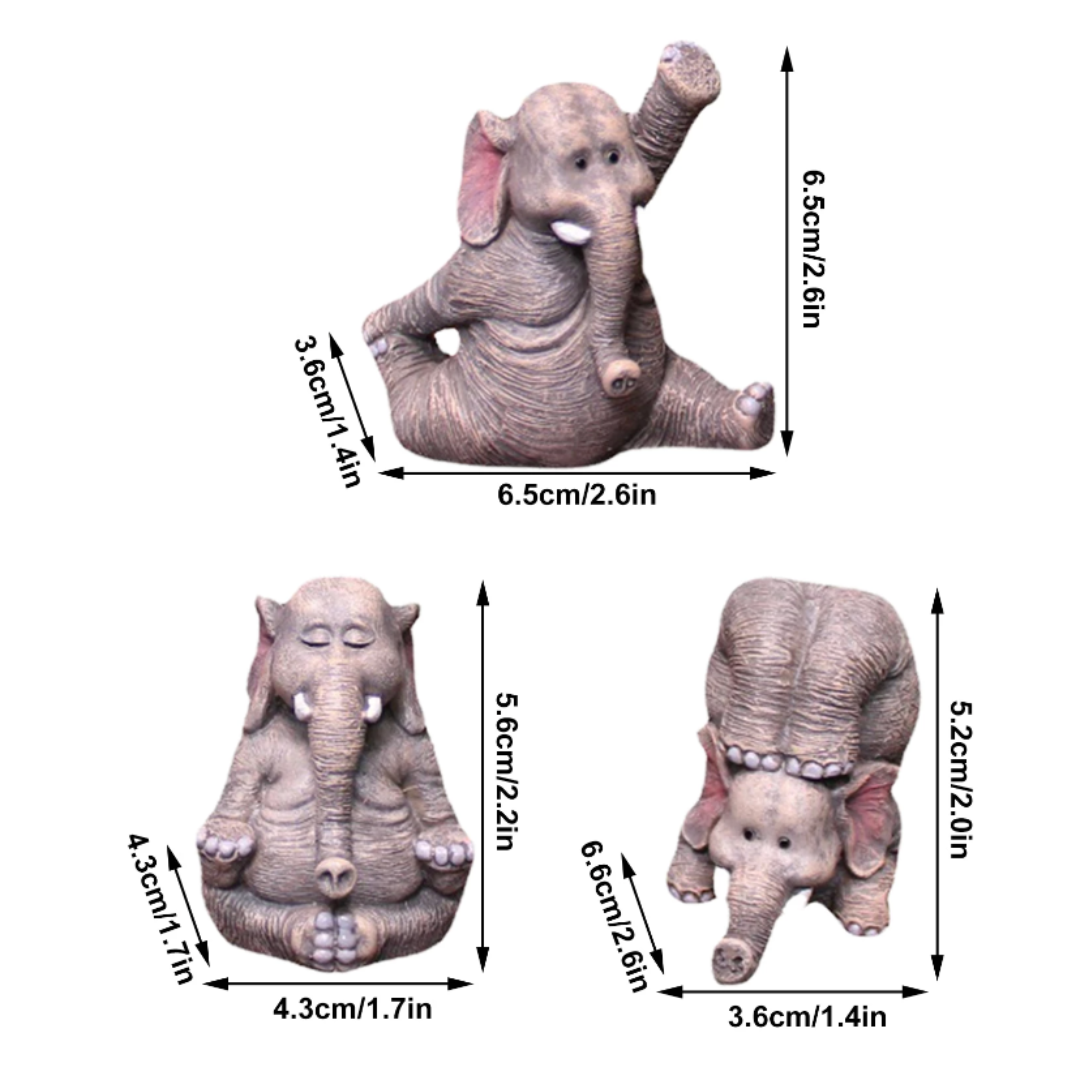 3 Pieces Set Mini Yoga Elephant Figurine