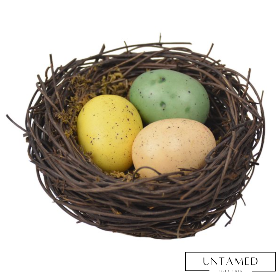 Artificial Rattan Bird Nest with Eggs