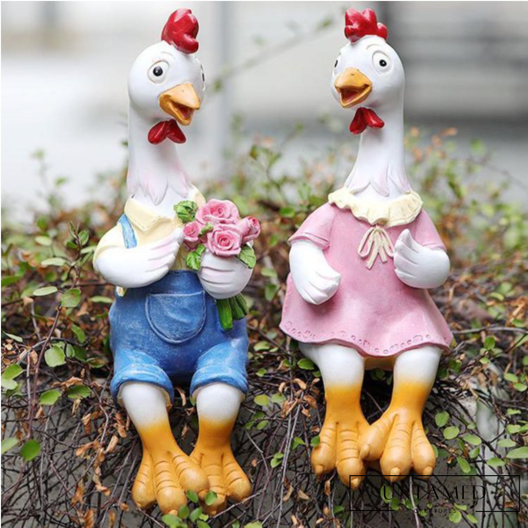 Couple Chicken Outdoor Statues