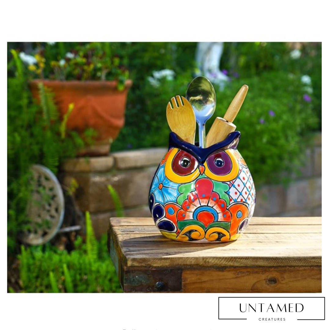 Pottery Owl Ceramic Utensil Holder