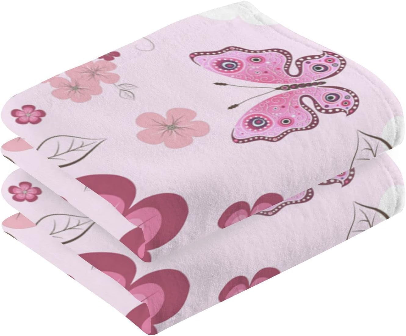 SKYSONIC Butterfly Cotton Hand Towels Set of 2 Absorbent Bath Towel De