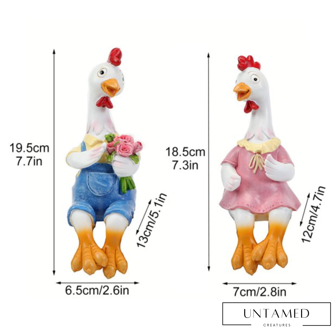 Couple Chicken Outdoor Statues