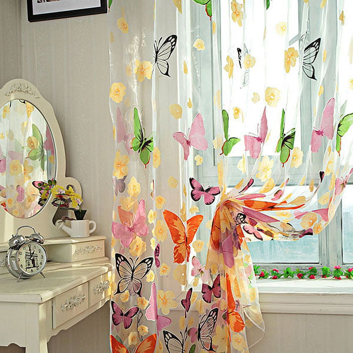 Vintage Lace Butterfly Print Window Curtain