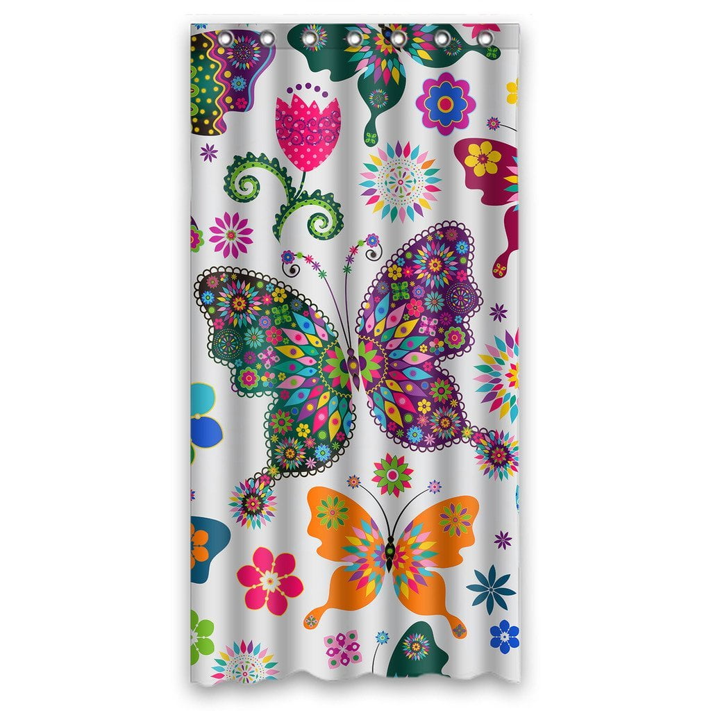 Multicolor Polyester Butterfly Shower Curtain with Vibrant Design for Bathroom