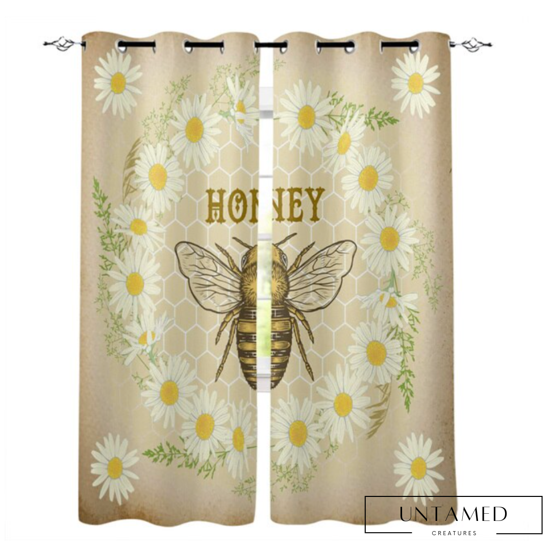 Bee Daisy Flower Wreath Curtain