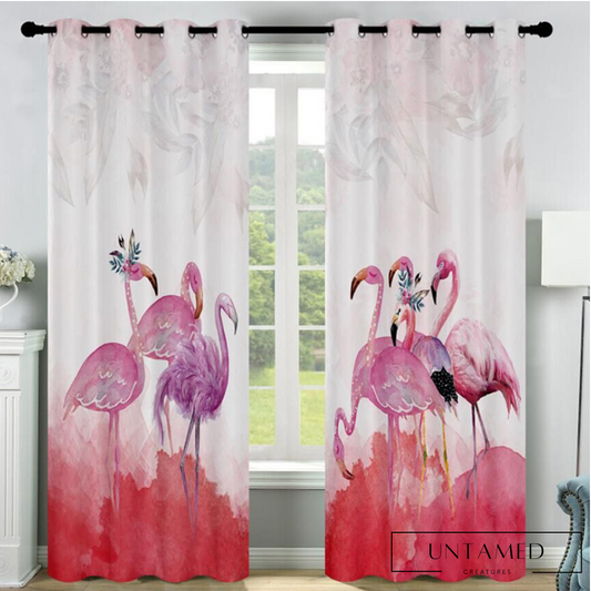 2 Pieces Thermal Insulated Flamingo Curtain