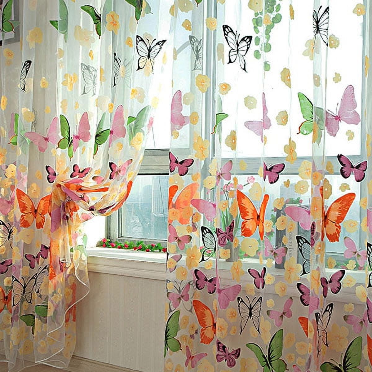 Vintage Lace Butterfly Print Window Curtain