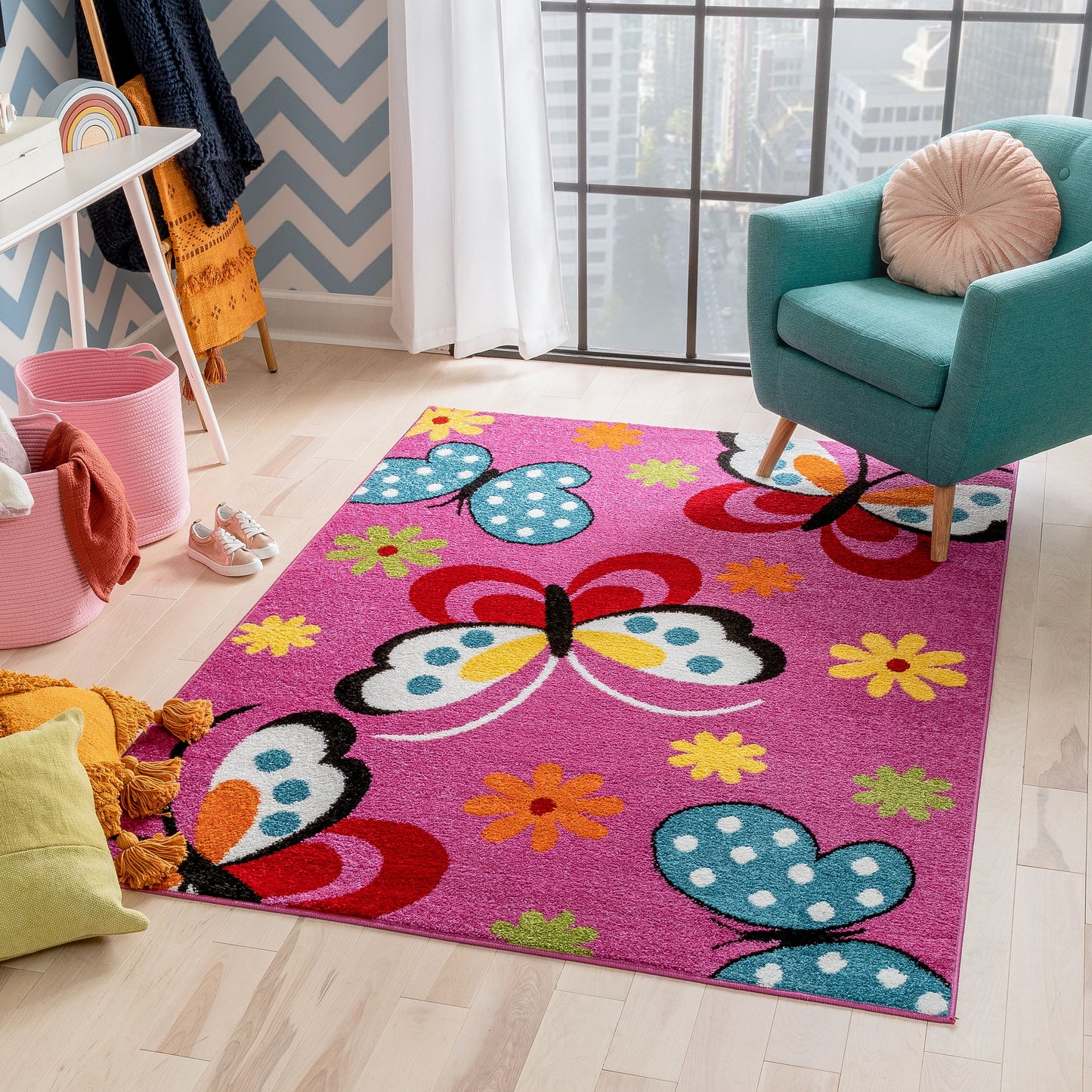 Butterfly Kids Playroom Area Rug