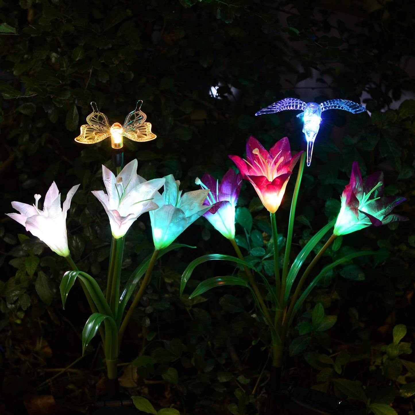 Enchanted Garden Solar Lily Lights - 2 Pack Multi-Color LED Flowers