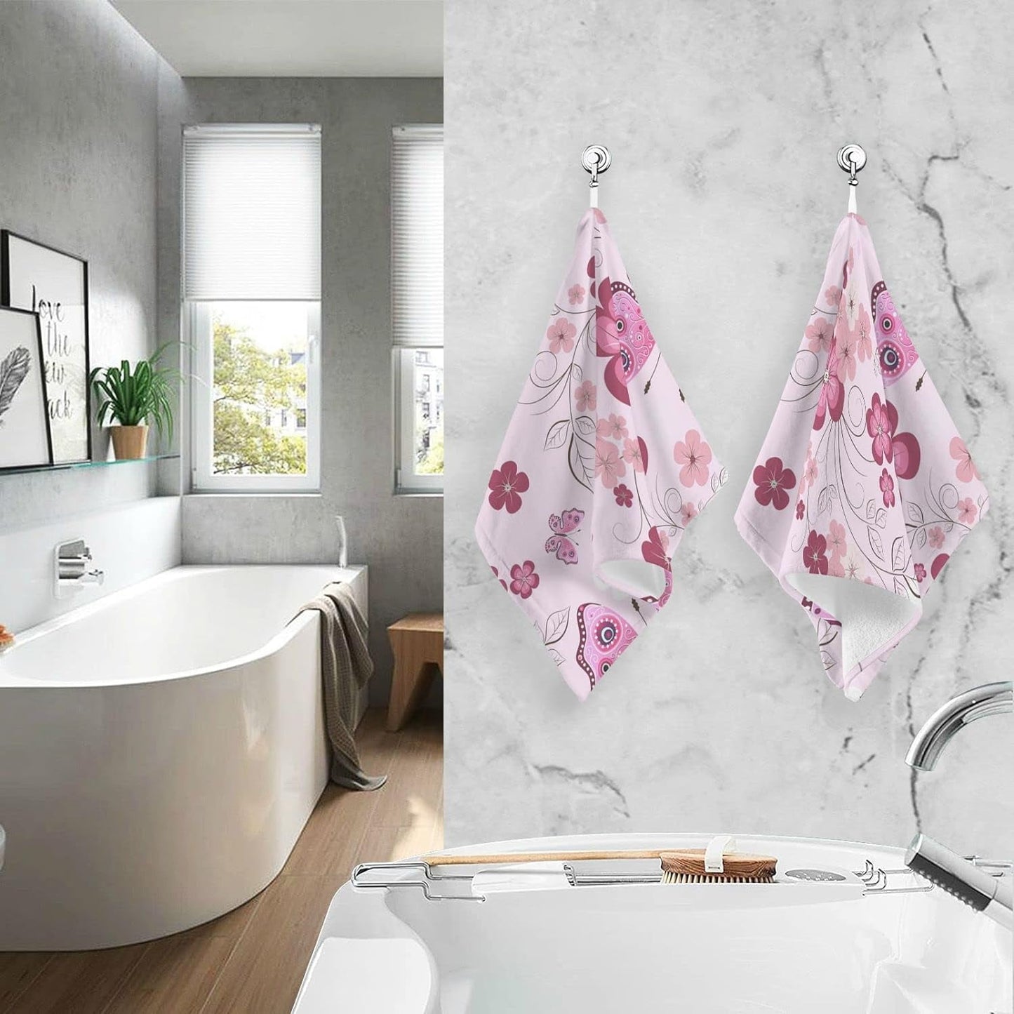 SKYSONIC Butterfly Cotton Hand Towels Set of 2 Absorbent Bath Towel De