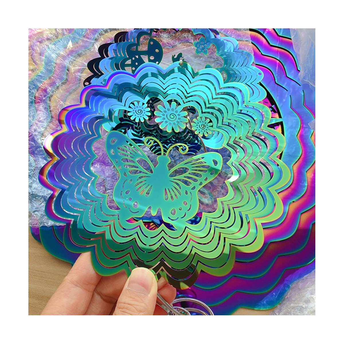 Multicolored Butterfly Metal Wind Spinner - 3D Fairy Garden Delight