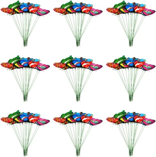 100PCS PVC Butterfly Garden Decor Stakes, 25cm Rod, Assorted Colors