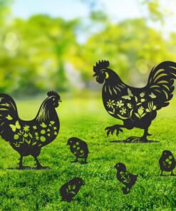6-Piece Chicken Metal Garden Art Set for Outdoor Lawn and Patio Decor
