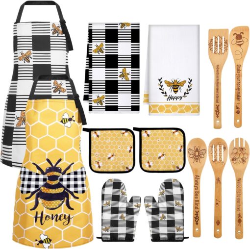 Bee and Sunflower Kitchen Set with Spoons, Towels, Aprons, and Mitts