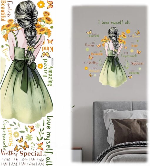 Green Butterfly Wall Decals with Positive Sayings for Girls' Bedroom Decor