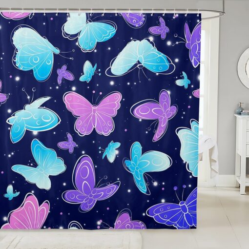 Lavender Butterfly Shower Curtain Set, 72"x72", Waterproof & Machine Washable