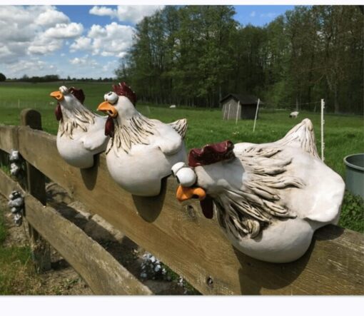 Set of 3 Cute Resin Chicken Statues for Garden and Patio Decor